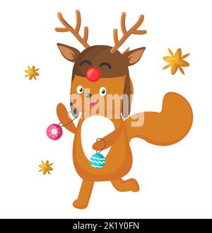 Vettore carino scoiattolo Natale cartone animato inverno Illustrazione Vettoriale