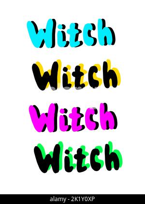 Scrittura Witch disegnata a mano. Elemento di design per Halloween. Stampa per poster, biglietti, tee e adesivi. Vettore, illustrazione. Illustrazione Vettoriale