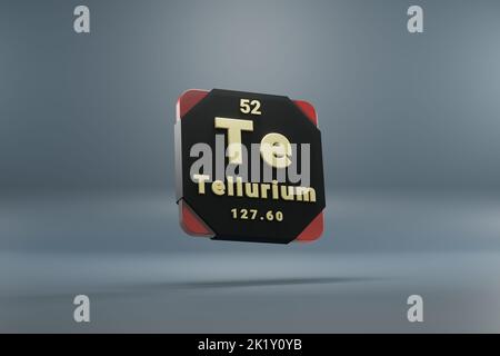 Belle illustrazioni astratte in piedi nero e rosso Tellurio elemento della tavola periodica. Design moderno con elementi dorati, rendering 3D ill Foto Stock