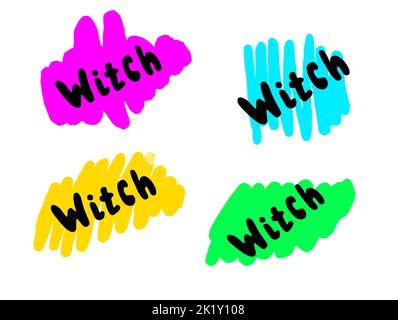 Scrittura Witch disegnata a mano. Elemento di design per Halloween. Stampa per poster, biglietti, tee e adesivi. Vettore, illustrazione. Illustrazione Vettoriale