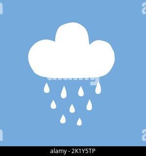 Vettore disegnata a mano doodle schizzo pioggia nuvola isolata su sfondo blu Illustrazione Vettoriale