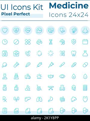 Set di icone ui lineari pixel Perfect Gradient correlate alla medicina Illustrazione Vettoriale