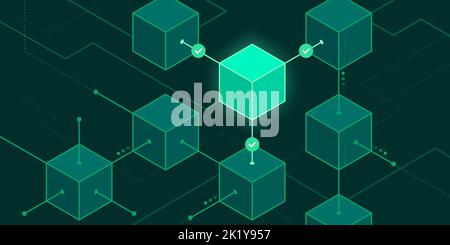 Convalida dei blocchi nella catena di blocchi e nella contabilità digitale, background tecnologico Illustrazione Vettoriale