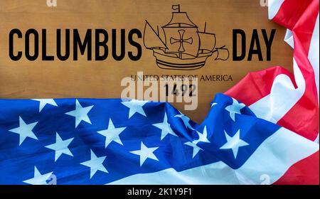 Buon banner Columbus Day, sfondo patriottico americano. Foto Stock