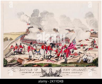 La Battaglia di New Orleans e la morte del maggiore Generale Packenham (sic) il 8th gennaio 1815, incisione in acquatint di William Edward West (artista) e Joseph Yeager (incisore), 1817 Foto Stock