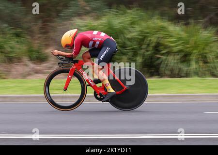 21st settembre 2022; Wollongong, Illawarra, Galles del Sud, Australia: UCI World Road Cycling Championships: Rebecca Koerner di Danimarca durante il cronometro a squadre miste. Foto Stock