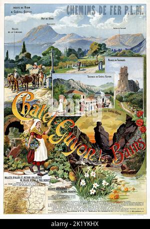 Tanconville - poster di viaggio di antiquariato Tanconville - Chemins de fer PLM. Châtel-Guyon-les-Bains - poster ferroviario. Foto Stock