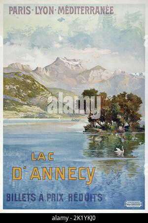 Tanconville - poster di viaggio antico Tanconville - Parigi Lyon Méditerranée PLM poster. Lac d'Annecy. Billets à réduits prix Foto Stock