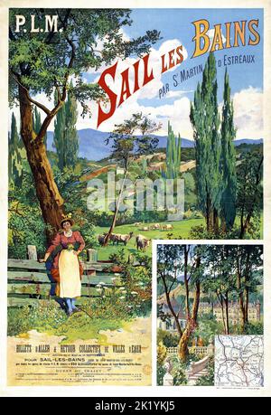 Tanconville - poster di viaggio di antiquariato Tanconville - PLM. Vela les Bains par St-Martin d'Estréaux. Billets d'aller et retour collectifs de villes d'eaux. Foto Stock