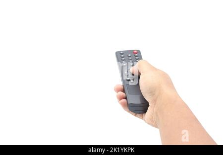 Telecomando a pressione manuale isolato su sfondo bianco con tracciato di ritaglio Foto Stock