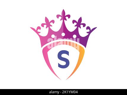Lettera S alfabeto monogramma con schermo e Crown Logo Template. Illustrazione Vettoriale
