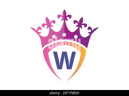 Lettera W alfabeto monogramma con schermo e modello del logo della corona. Illustrazione Vettoriale