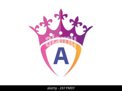 Lettera Un alfabeto monogramma con lo schermo e il modello del logo della corona. Illustrazione Vettoriale
