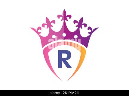 Lettera R alfabeto monogramma con schermo e modello del logo della corona. Illustrazione Vettoriale