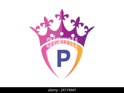 Lettera P alfabeto monogramma con schermo e modello del logo della corona. Illustrazione Vettoriale