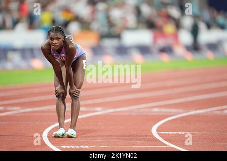 Dina Asher-Smith partecipa ai 100 metri del Campionato europeo di Atletica di Monaco 2022. Foto Stock