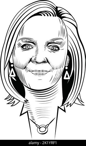 Liz Truss. Politico britannico che è l'attuale primo ministro del Regno Unito e leader del Partito conservatore Illustrazione Vettoriale