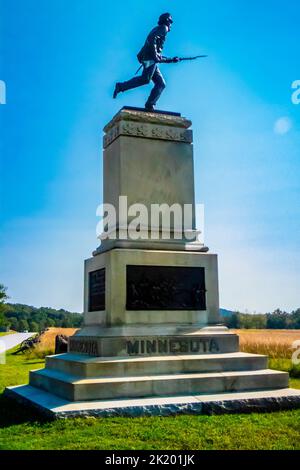 Il monumento del Minnesota del 1st a Gettysburg, Pennsylvania Foto Stock