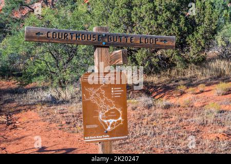 Una scheda descrittiva per il percorso a Sedona, Arizona Foto Stock