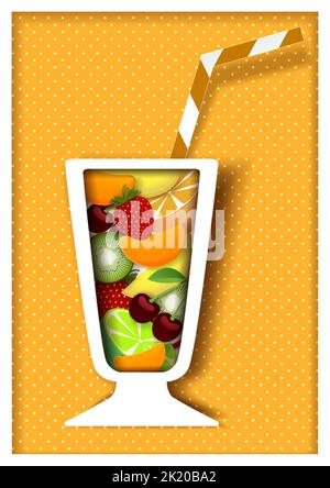 Modello di poster tagliato in carta vettoriale per cocktail Illustrazione Vettoriale