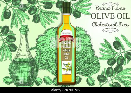 Annunci di olio d'oliva poster vettoriale, banner modello Illustrazione Vettoriale