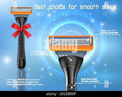 Rasatura di rasoi pubblicitari, immagini realistiche vettoriali Illustrazione Vettoriale