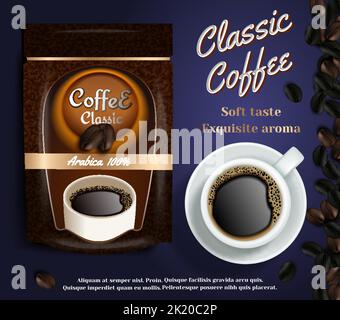 Gli annunci istantanei di caffè sono un'illustrazione realistica Illustrazione Vettoriale