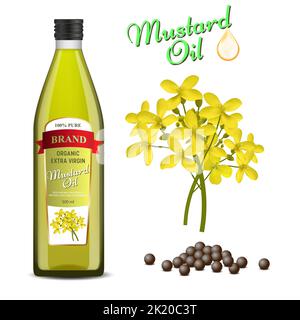 Illustrazione realistica del set di olio di senape Illustrazione Vettoriale