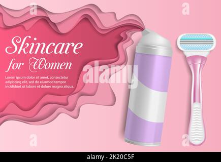 Prodotti skincare uomo ad vettoriale carta taglio disegno Illustrazione Vettoriale