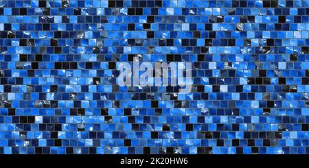 Senza cuciture piccolo lucido profondo blu pacifico piastrelle ceramica muro mosaico modello di sfondo. Primo piano su due lati di cucina vintage ruvida, bagno o sw Foto Stock