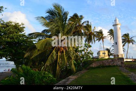 Famiglia su una spiaggia di palme a Galle Dutch Fort, Sri Lanka Foto Stock