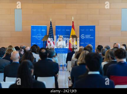 Mercoledì 21 settembre 2022, nell'ambito del programma Cancer Moonshot della Biden Administration, First Lady Jill Biden e Queen Letizia di Spagna, Presidente Onorario di Asociación Española Contra el Cáncer ("AECC;" Associazione spagnola contro il cancro), Visita il Columbia University Irving Medical Center nel quartiere di Washington Heights di New York City, New York, per sottolineare l'importanza della ricerca sul cancro e della cooperazione globale nel tentativo di porre fine al cancro così come lo conosciamo. In vista della Giornata Mondiale della Ricerca sul cancro (24th settembre), la visita della First Lady and Queen Letizia si concentrerà su come l'Herbert Irving Foto Stock