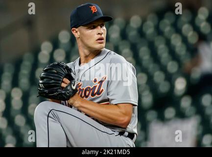 Baltimora, Stati Uniti. 21st Set, 2022. BALTIMORA, MD - 21 SETTEMBRE: Il lanciatore Matt Manning (25) delle Detroit Tigers inizia a giocare a MLB tra i Baltimore Orioles e i Detroit Tigers, il 21 settembre 2022, all'Orioles Park di Camden Yards, a Baltimora, Maryland. (Foto di Tony Quinn/SipaUSA) Credit: Sipa USA/Alamy Live News Foto Stock