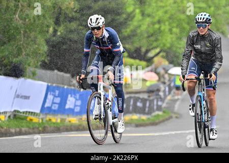 Benoit Cosnefroy francese del AG2R Citroen raffigurato durante una sessione di allenamento in vista del prossimo UCI Road World Championships in bicicletta, a Wollongong, Australia, giovedì 22 settembre 2022. I Mondi si svolgono dal 18 al 25 settembre. FOTO DI BELGA DIRK WAEM Foto Stock