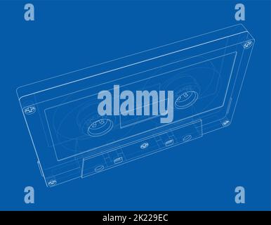 Nastro a cassetta. Rappresentazione vettoriale di 3D. I livelli delle linee visibili e invisibili sono separati Illustrazione Vettoriale