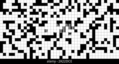 Modello di puzzle astratto a cruciverba bianco e nero senza cuciture. Texture di sfondo del gioco monocromatico a forma geometrica. Gioca, divertimento, sfida, tempo libero o ho Foto Stock
