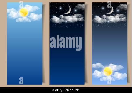Set vettoriale di banner cielo diurno e notturno Illustrazione Vettoriale