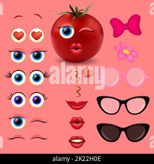 Pomodoro ragazza emoji creatore vettore design collezione Illustrazione Vettoriale