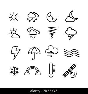 Icona del profilo meteo, set di icone meteo moderne, illustrazione vettoriale. Illustrazione Vettoriale