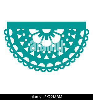 Disegno rotondo vettoriale Papel Picado con fiori decorativi e forme geometriche, tradizionale decorazione paprty fiesta messicana Illustrazione Vettoriale