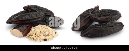 Fagiolo di Tonka isolato su sfondo bianco con profondità di campo piena. Fagiolo di Dipteryx odorata Foto Stock