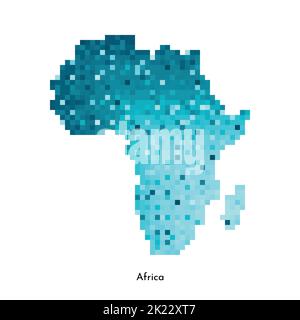 Illustrazione geometrica isolata da vettori con sagoma blu ghiaccio semplificata della mappa del continente africano. Stile pixel art per il modello NFT. Logo punteggiato con Illustrazione Vettoriale