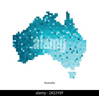 Illustrazione geometrica con isolamento vettoriale con silhouette blu ghiaccio semplificata della mappa dell'Australia. Stile pixel art per il modello NFT. Logo punteggiato con gradie Illustrazione Vettoriale