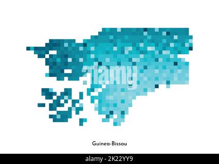 Illustrazione geometrica con isolamento vettoriale con silhouette blu ghiaccio semplificata della mappa di Guinea-Bissau. Stile pixel art per il modello NFT. Logo punteggiato con gr Illustrazione Vettoriale
