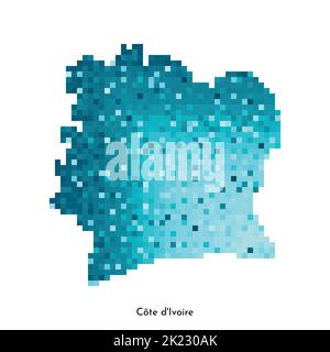 Illustrazione geometrica isolata da vettore con semplice forma blu ghiaccio della Costa d'Avorio (Cote D'avore). Stile pixel art per il modello NFT. Logo punteggiato wit Illustrazione Vettoriale