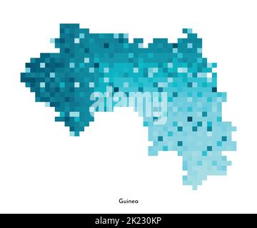 Illustrazione geometrica con isolamento vettoriale con silhouette blu ghiaccio semplificata della mappa della Guinea. Stile pixel art per il modello NFT. Logo punteggiato con sfumatura Illustrazione Vettoriale
