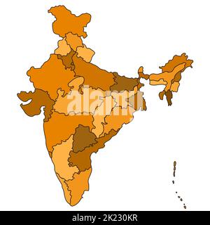 India Paese Stati delineare la mappa isolato Illustrazione viaggio Cultura Geografia sfondo Illustrazione Vettoriale