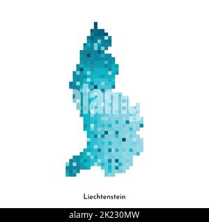 Illustrazione geometrica isolata da vettore con semplice forma blu ghiaccio della mappa del Liechtenstein. Stile pixel art per il modello NFT. Logo punteggiato con sfumatura te Illustrazione Vettoriale