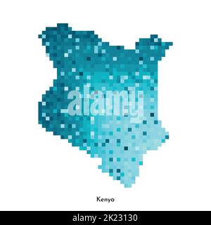 Illustrazione geometrica isolata da vettore con semplice forma blu ghiaccio della mappa del Kenya. Stile pixel art per il modello NFT. Logo punteggiato con texture sfumata fo Illustrazione Vettoriale