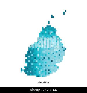 Illustrazione geometrica isolata da vettore con semplice forma blu ghiaccio della mappa di Mauritius. Stile pixel art per il modello NFT. Logo punteggiato con textur sfumato Illustrazione Vettoriale